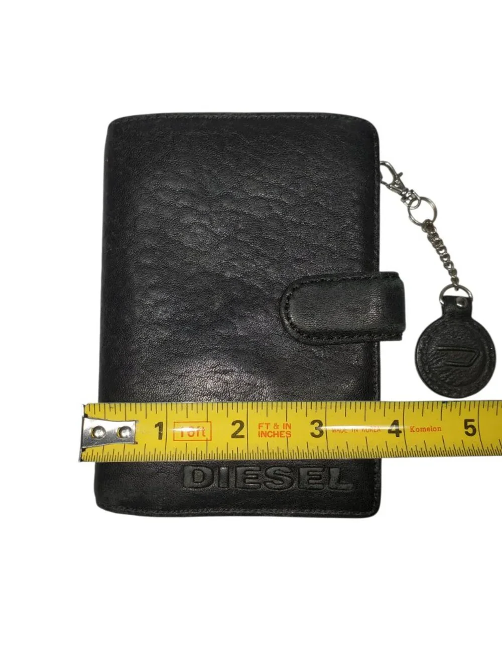 Vintage Y2K Diesel Bi-Fold Wallet w/Charm Black Leather Zipper Magnetic-Snap